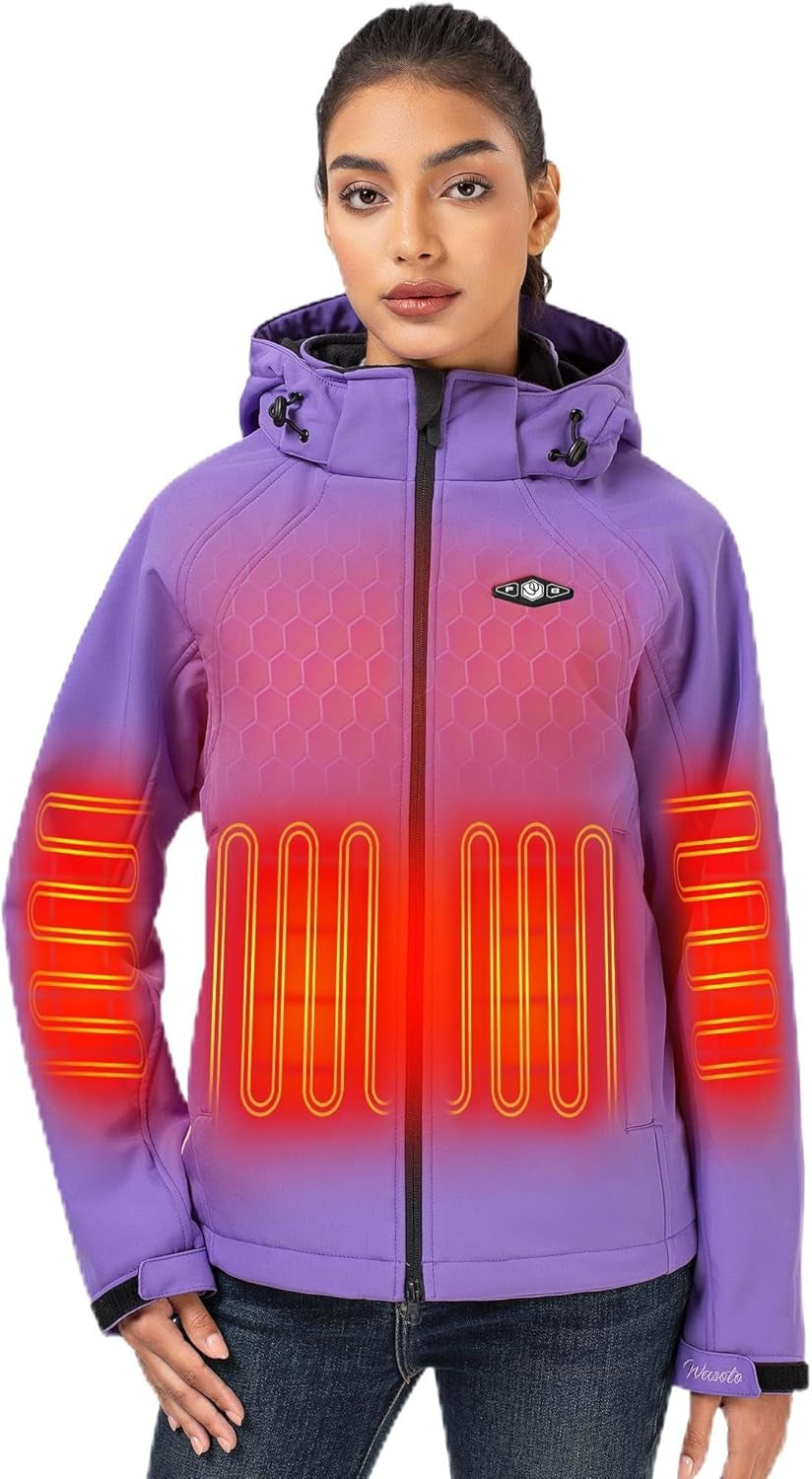 Front zipper and pocket details on WASOTO women's heated coat