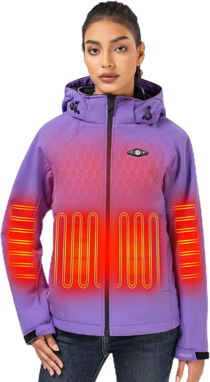 Front zipper and pocket details on WASOTO women's heated coat