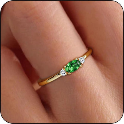 14K Gold Plated Birthstone Rings for Women Dainty Cute Stackable Rings Non Tarnish Thumb CZ Emerald Green Gemstone Ring Jewelry Birthday Christmas Gift for Mother Daughter Band Size 6-11