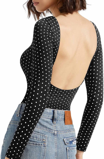 Double lined open back bodysuit detail close-up