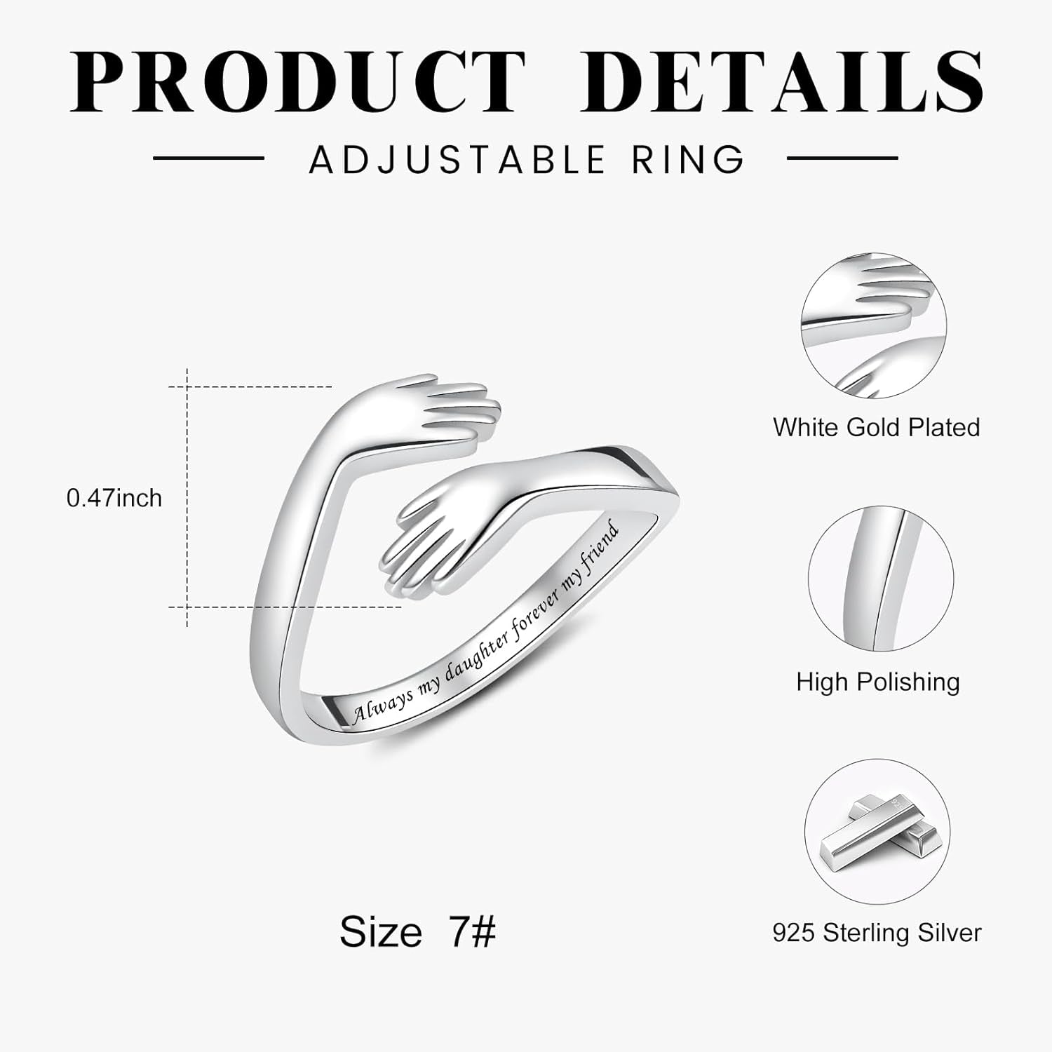 Promise ring for women featuring sterling silver hug design