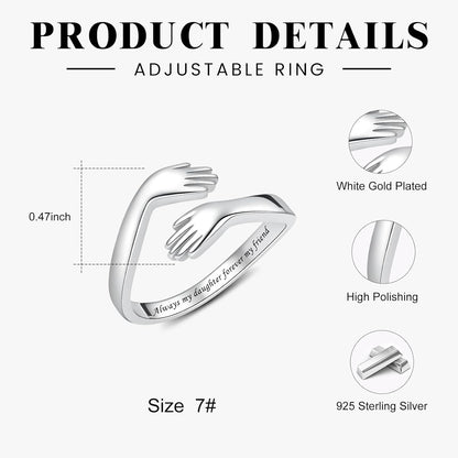Promise ring for women featuring sterling silver hug design