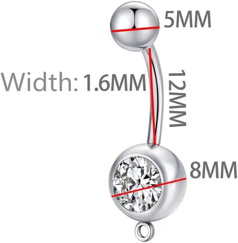 Punk Skeleton Belly Button Ring, Cool Stainless Steel 14G Navel Barbell Ring with Dangle Pendant, Unique Piercing Body Jewelry