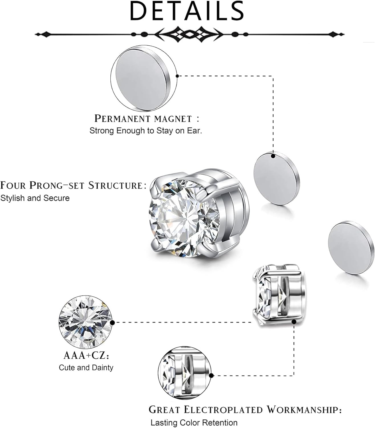 D.Bella Fake Nose Ring Stud Magnetic Nose Stud Clip on Lip Ear Non Pierced Jewelry for Women Men Silver