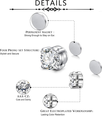 D.Bella Fake Nose Ring Stud Magnetic Nose Stud Clip on Lip Ear Non Pierced Jewelry for Women Men Silver