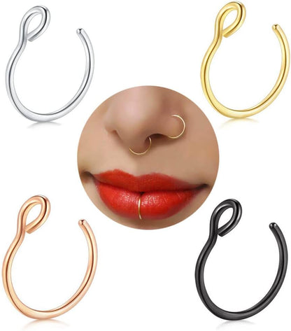 Fake Nose Rings,Faux Piercing Jewelry 20G 8Mm Fake Nose Ring Hoop for Faux Lip Septum Nose Ring Set