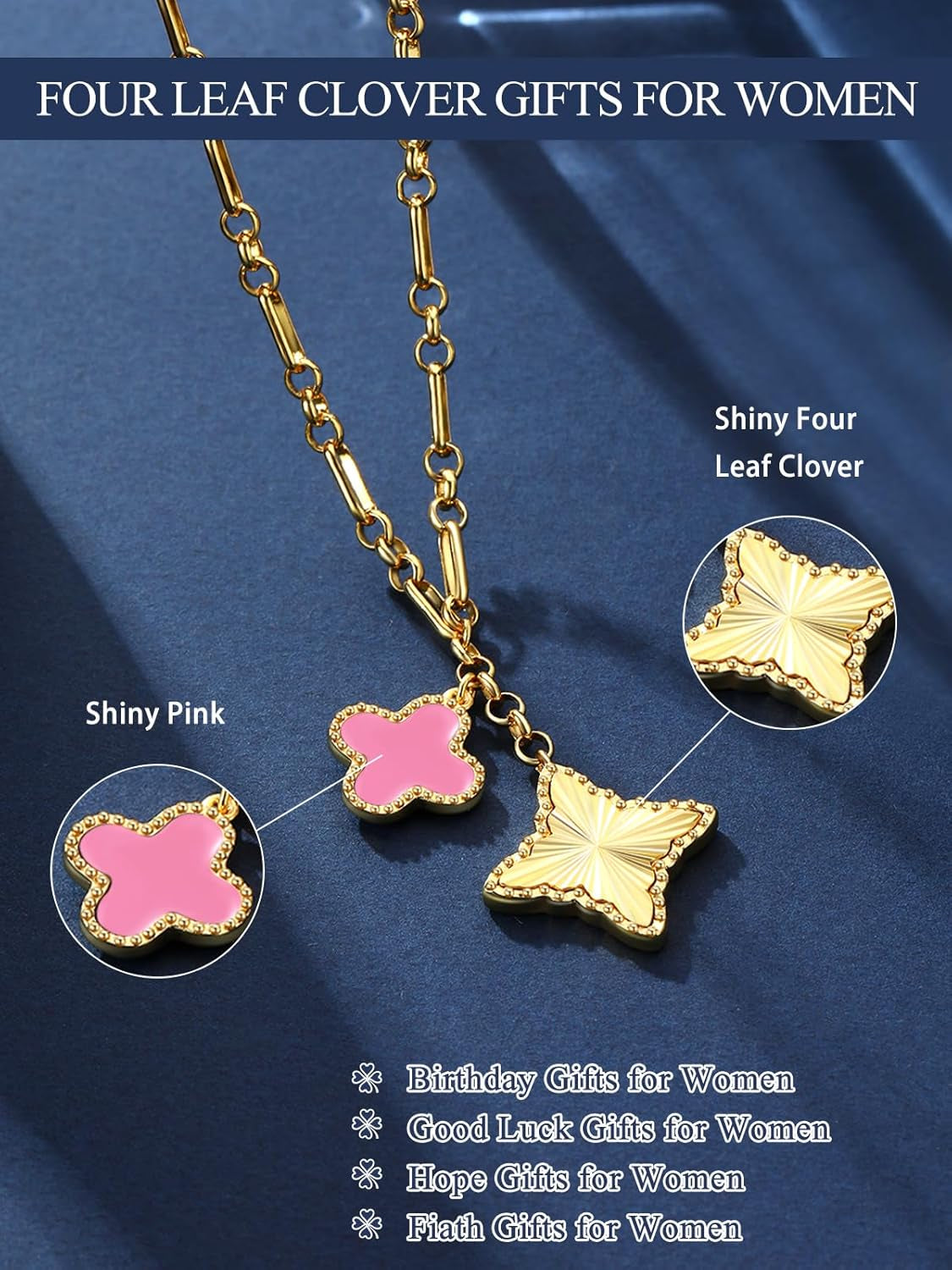 Clover Necklace for Women, 14K Gold Four Leaf Clover Pendant Necklaces Lucky Dainty Trendy Jewelry Gifts for Women