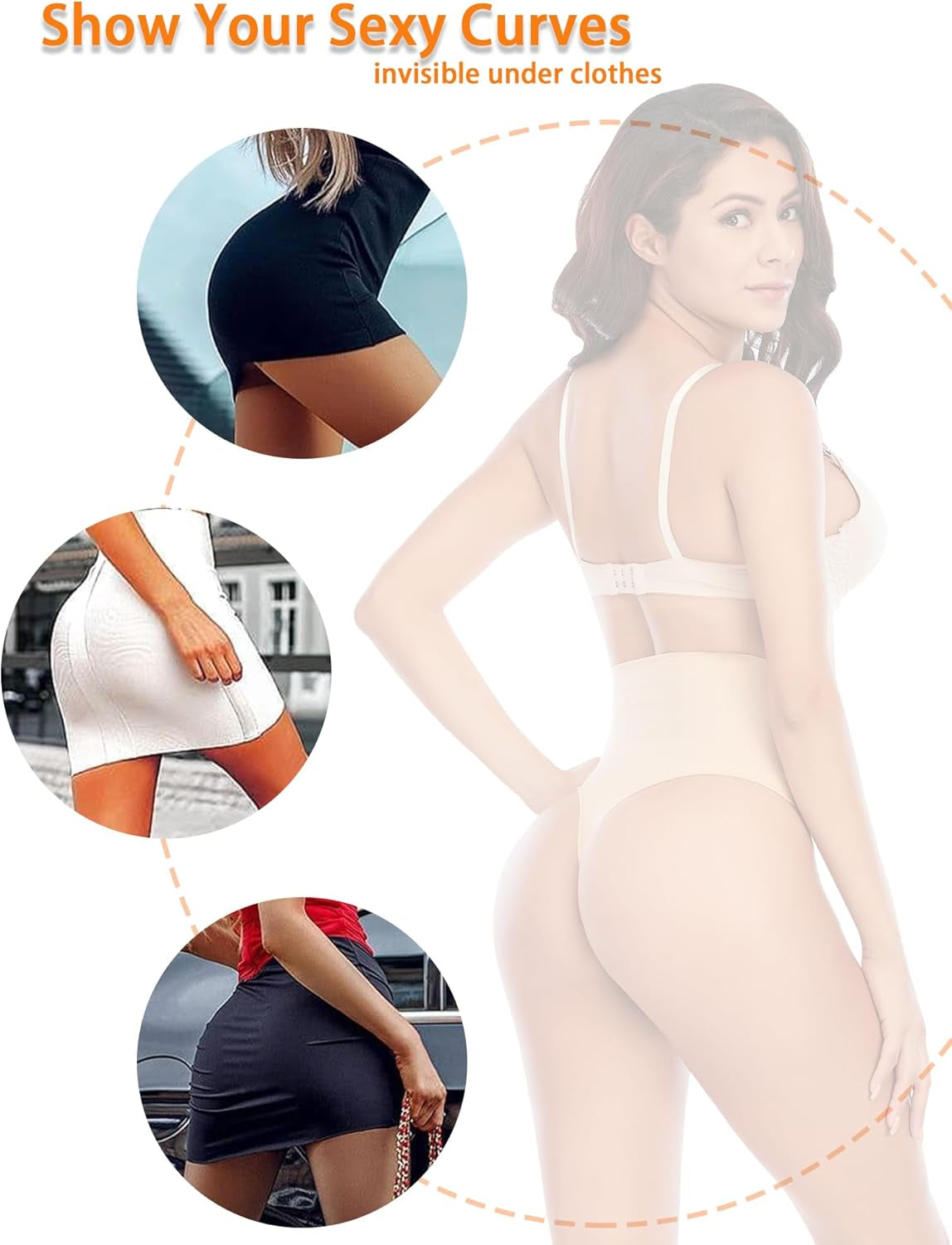 Women's shapewear thongs invisible under dresses