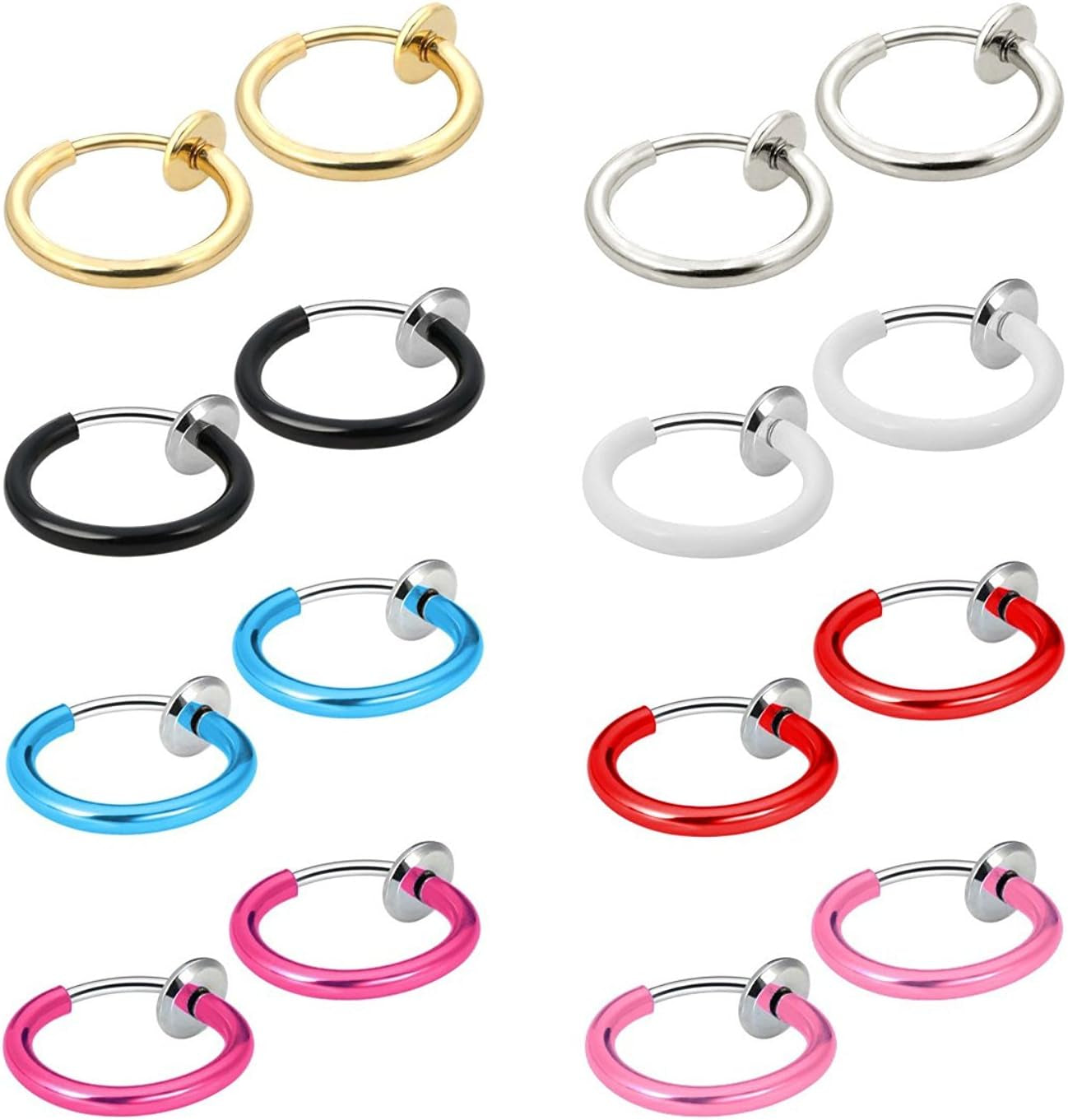 Jewelrieshop Nose Ring Hoop Clip on Fake Septum Non Piercing Spring Hoop Lip Ring Cartilage Earrings for Women (16 Pcs)