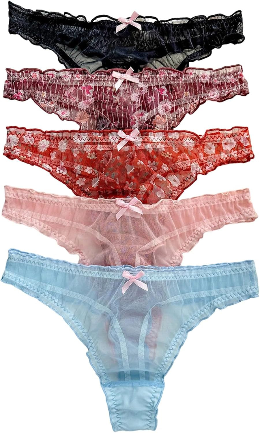 Low rise floral thongs with bow cute trendy underwear for women
