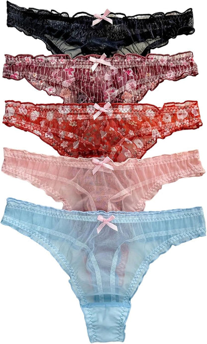 Low rise floral thongs with bow cute trendy underwear for women