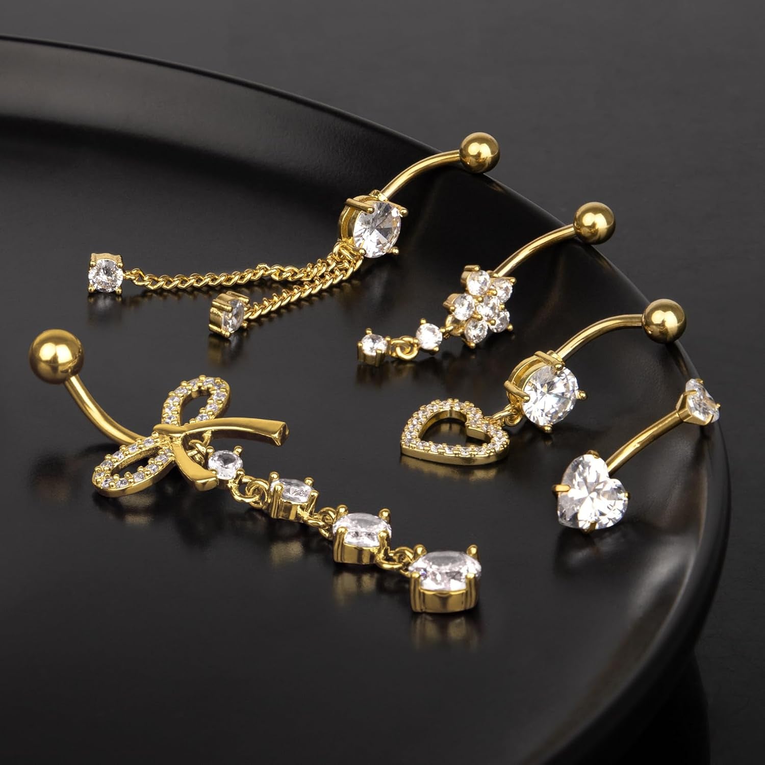 14G Clicker Belly Button Ring, Dangle Belly Button Rings, Surgical Stainless Steel CZ Cute Navel Body Piercing Jewelry for Women, Gold/Silver/Pink