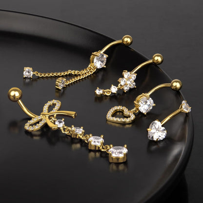 14G Clicker Belly Button Ring, Dangle Belly Button Rings, Surgical Stainless Steel CZ Cute Navel Body Piercing Jewelry for Women, Gold/Silver/Pink