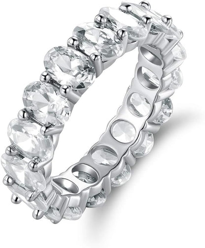 Barzel 18K White Gold/Rose Gold & Gold Plated Eternity Oval Cut Cubic Zirconia Eternity Ring Band