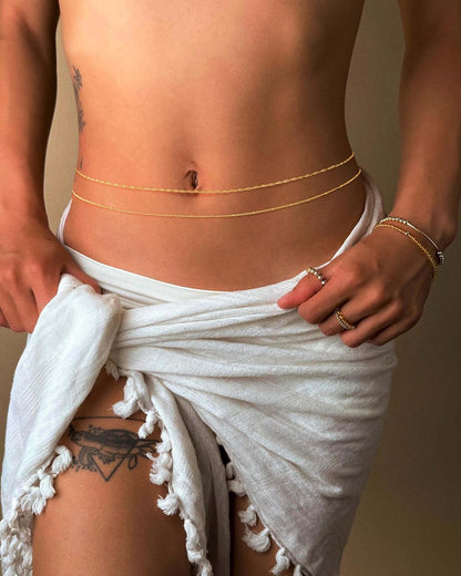 14K Gold/Sterling Silver Plated Waist Chain for Women Waterproof,Body Jewelry Chains Sexy Bikini 2PCS Belly Belt Beach Summer Gift Adjustable 26.5-33Inch