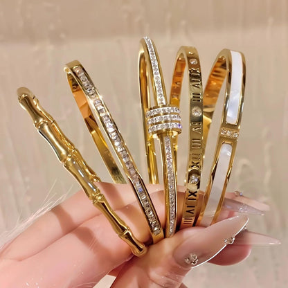 Silver stainless steel bangle bracelets in stackable five-piece set