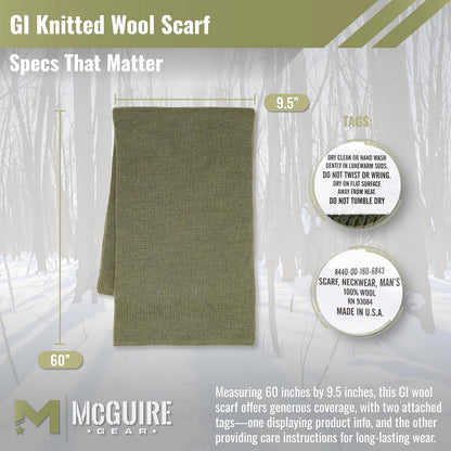 M MCGUIRE GEAR Genuine US Army Military GI 100% Wool Warm Winter Scarf, Made in USA