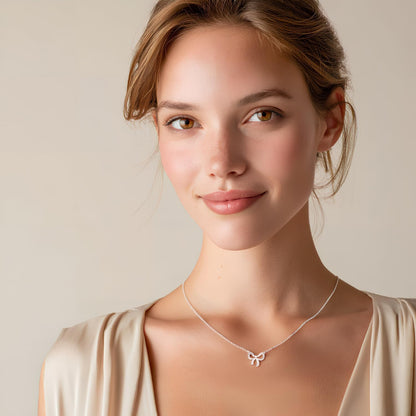 Sterling Silver Necklace for Women Bow Necklace Silver Dainty Love Cute Bowknot Ribbon Necklace Trendy Bow Charms Silver Jewelry Gift