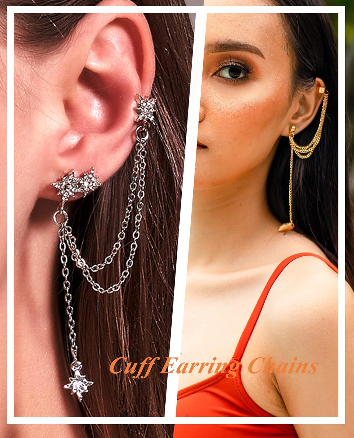 Tornito 17Pcs Ear Cuffs Chain Earrings Snake Butterfly Leaf Non Piercing Clip on Earring Fake Helix Cartilage Earrings Ear Clip Jewelry Silver Gold Tone