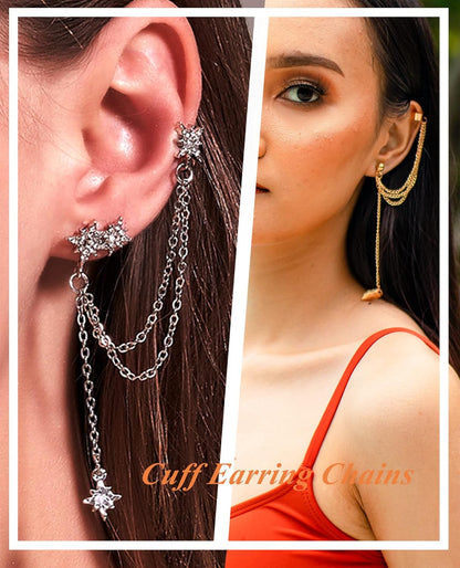 Tornito 17Pcs Ear Cuffs Chain Earrings Snake Butterfly Leaf Non Piercing Clip on Earring Fake Helix Cartilage Earrings Ear Clip Jewelry Silver Gold Tone