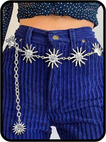 Navoky Moon Star Metal Waist Chain Sun Pendant Belly Belt Body Chains Jewelry Accessories for Women and Girls