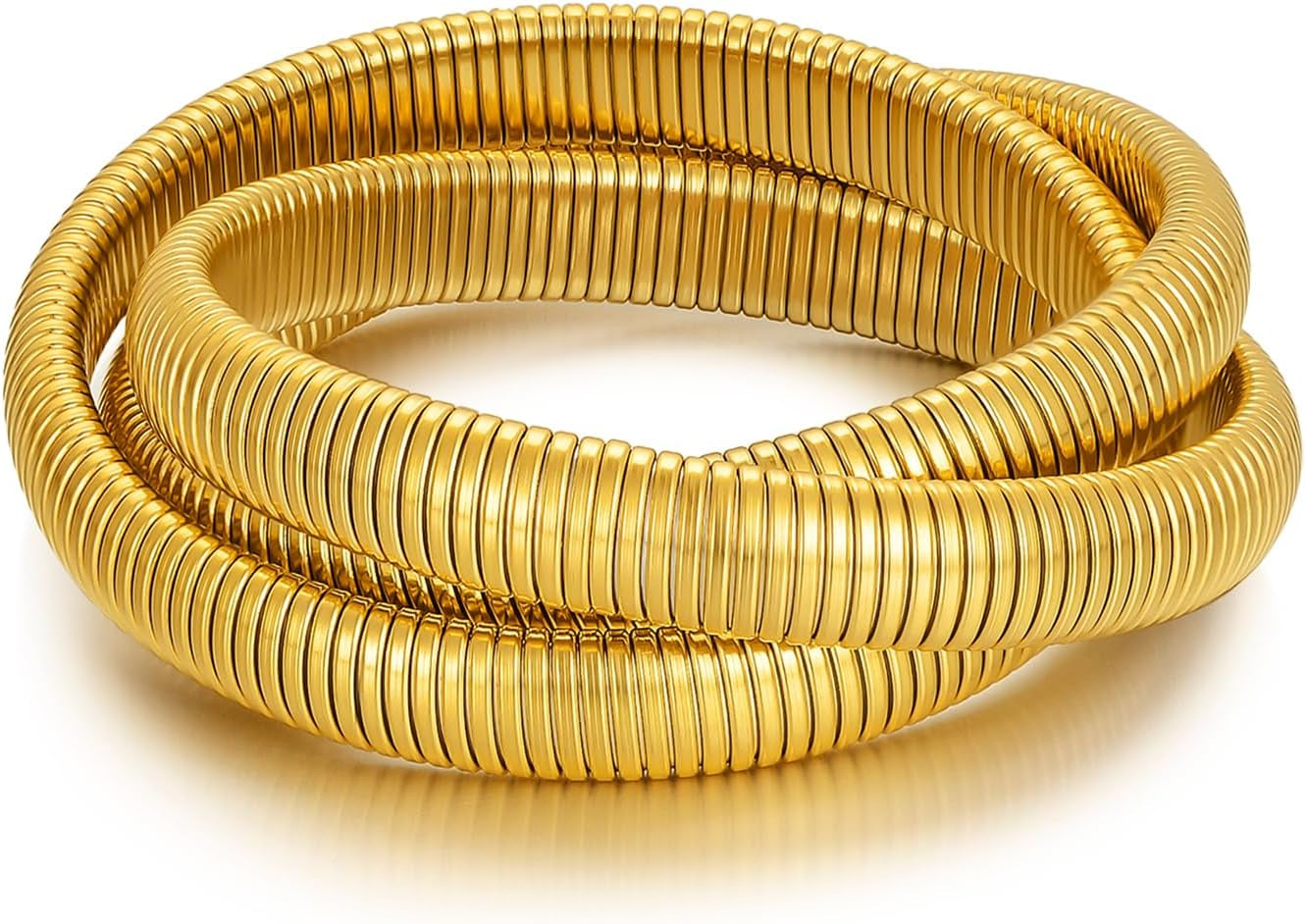 Gold Bangle Multi-Layer Bracelets for Women Stretchy Stainless Steel Link Chain Flexible Wide Wristband Bracelets