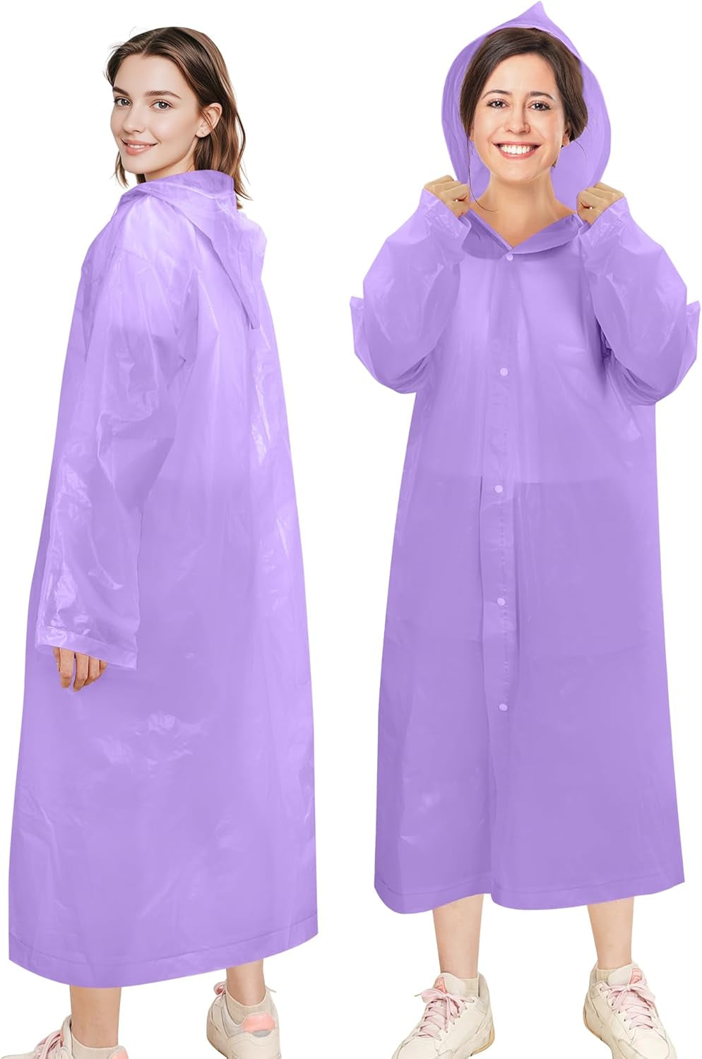 Rain Ponchos for Adults Reusable (2 Pack), Waterproof EVA Raincoats with Hood & Drawstring for Women & Men