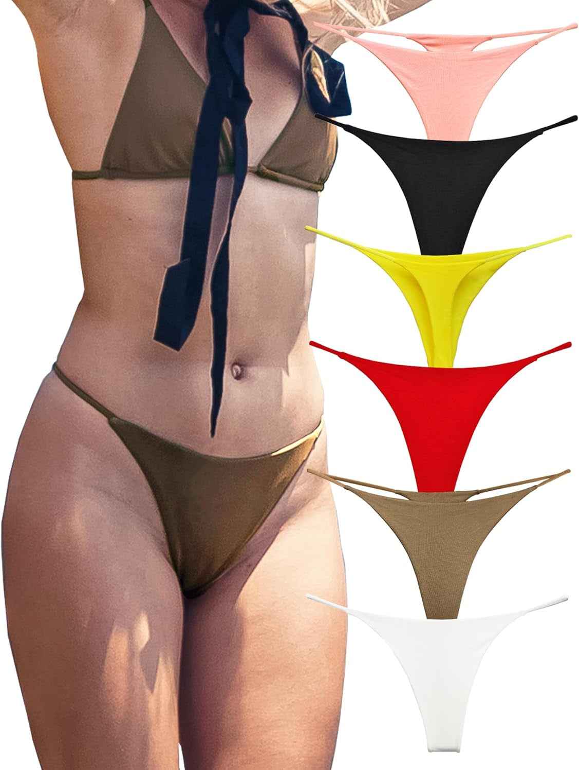 Cotton stretch thongs for women with dual layer construction