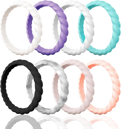 Egnaro Silicone Wedding Ring for Women,Thin and Stackble Braided Rubber Wedding Bands,No-Toxic,Skin Safe