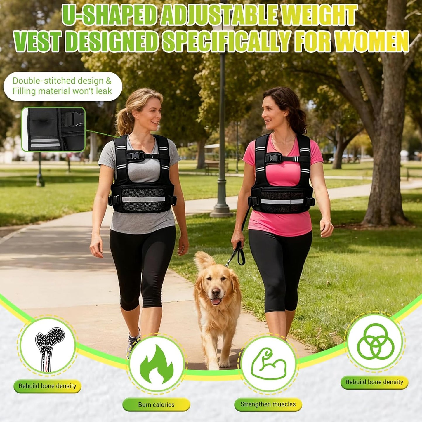 Woman wearing adjustable weighted rucking vest during outdoor walking