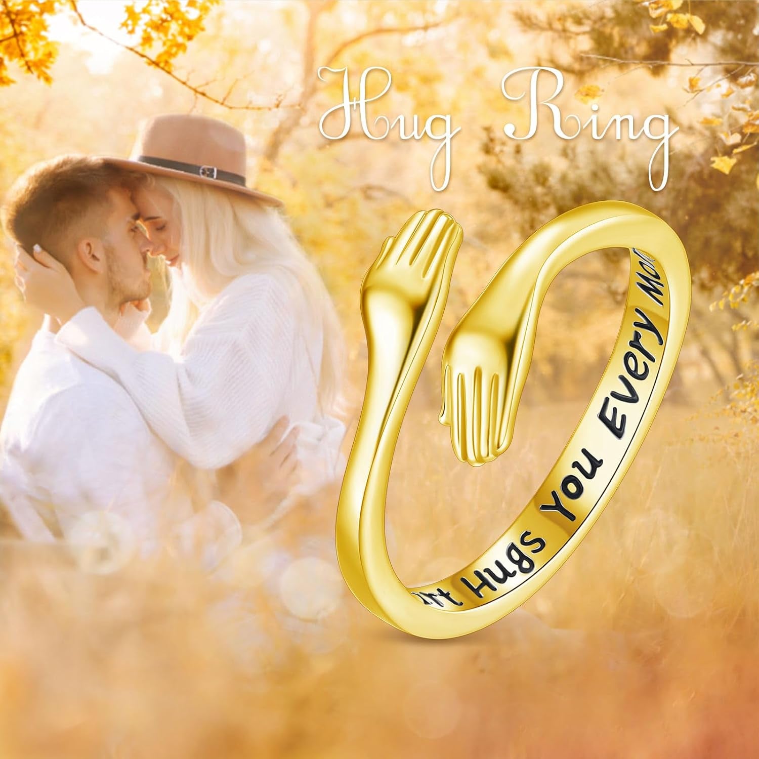 INFUSEU Gold Hug Rings for Women Granddaughter Teen Girls Cute Sterling Silver Adjustable Ring Love Gifts for Her Girlfriend Mom Wife Best Friend