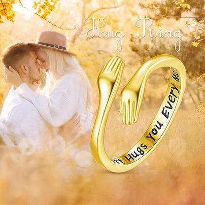 INFUSEU Gold Hug Rings for Women Granddaughter Teen Girls Cute Sterling Silver Adjustable Ring Love Gifts for Her Girlfriend Mom Wife Best Friend