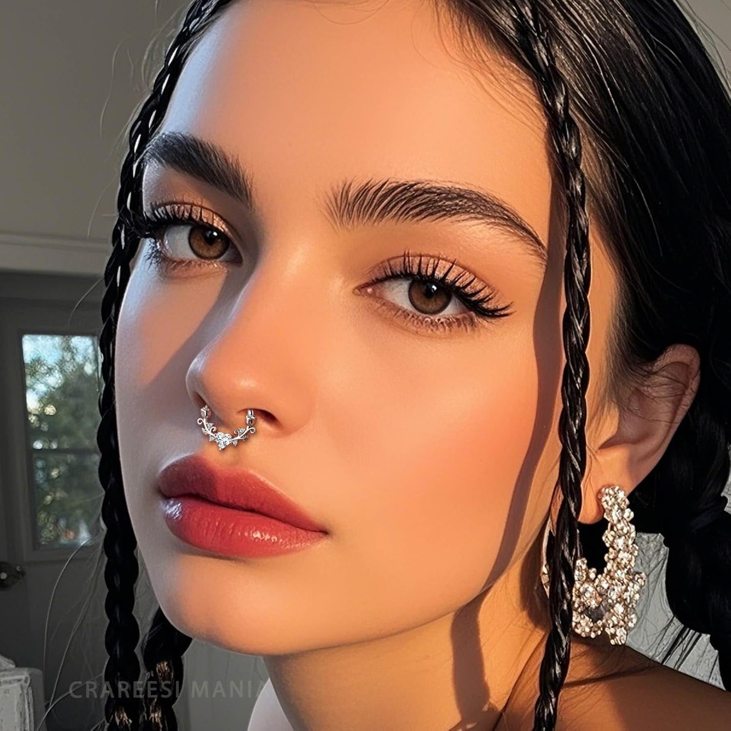 CM Crareesi Mania Rose Septum Rings 16G Septum Piercing Jewelry 316L Stainless Steel Daith Piercing Jewelry Heart Daith Earrings for Women