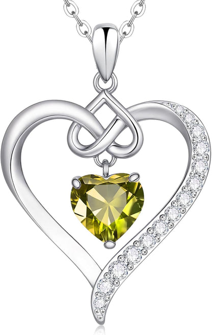 Heart Birthstone Pendant Necklaces for Women - Dainty 925 Sterling Silver Necklace 12 Month Birthstone Jewelry Birthday Anniversary Christmas Jewelry Gifts for Girlfriend Mom Daughter Lady Her