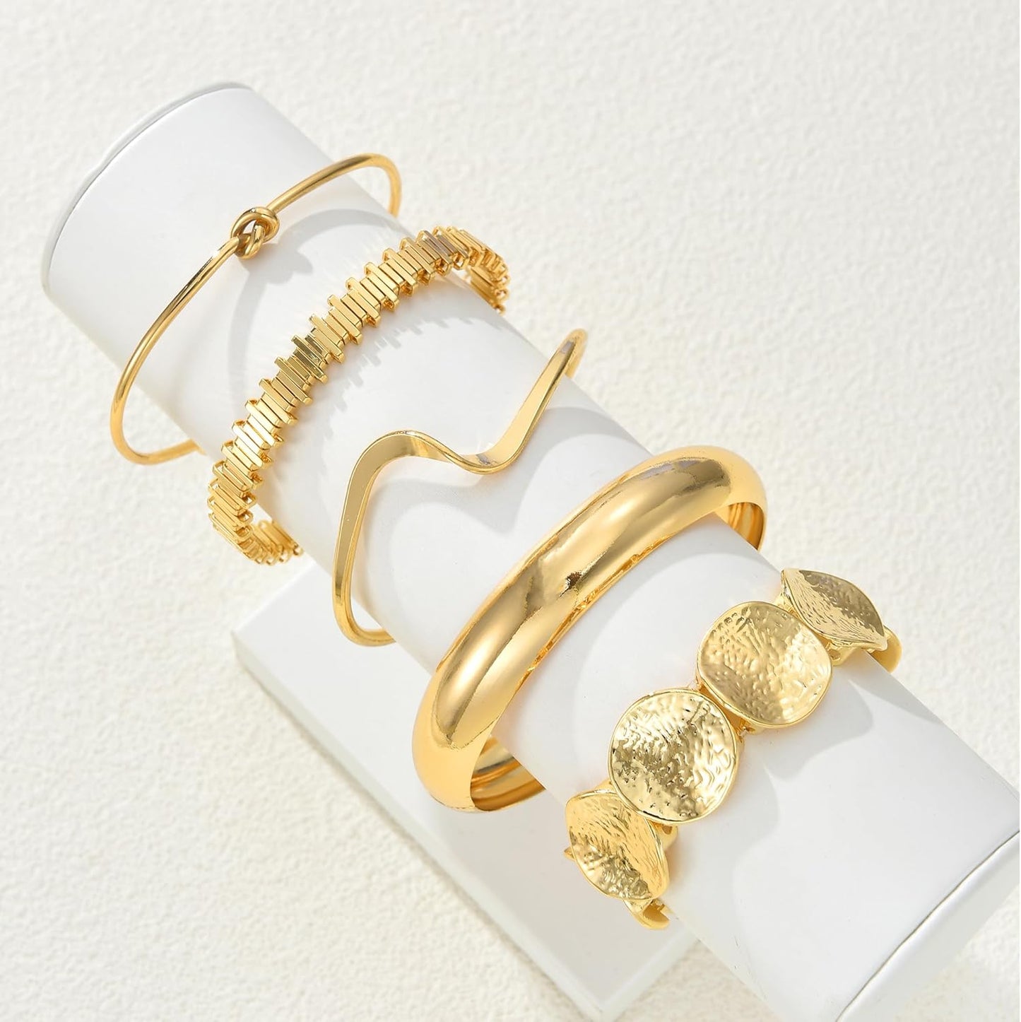 Geometric circle asymmetrical boho gold bangle design