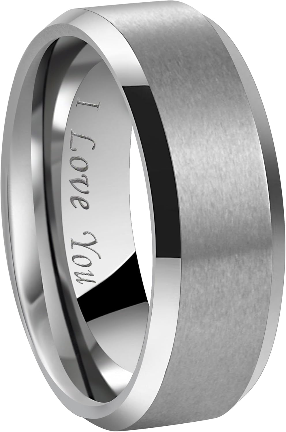 Crownal 4Mm 6Mm 8Mm Black/Silver/Gunmetal/Gold Tungsten Wedding Couple Bands Rings Men Women Matte Brushed Finish Center Engraved "I Love You" Size 4 to 17