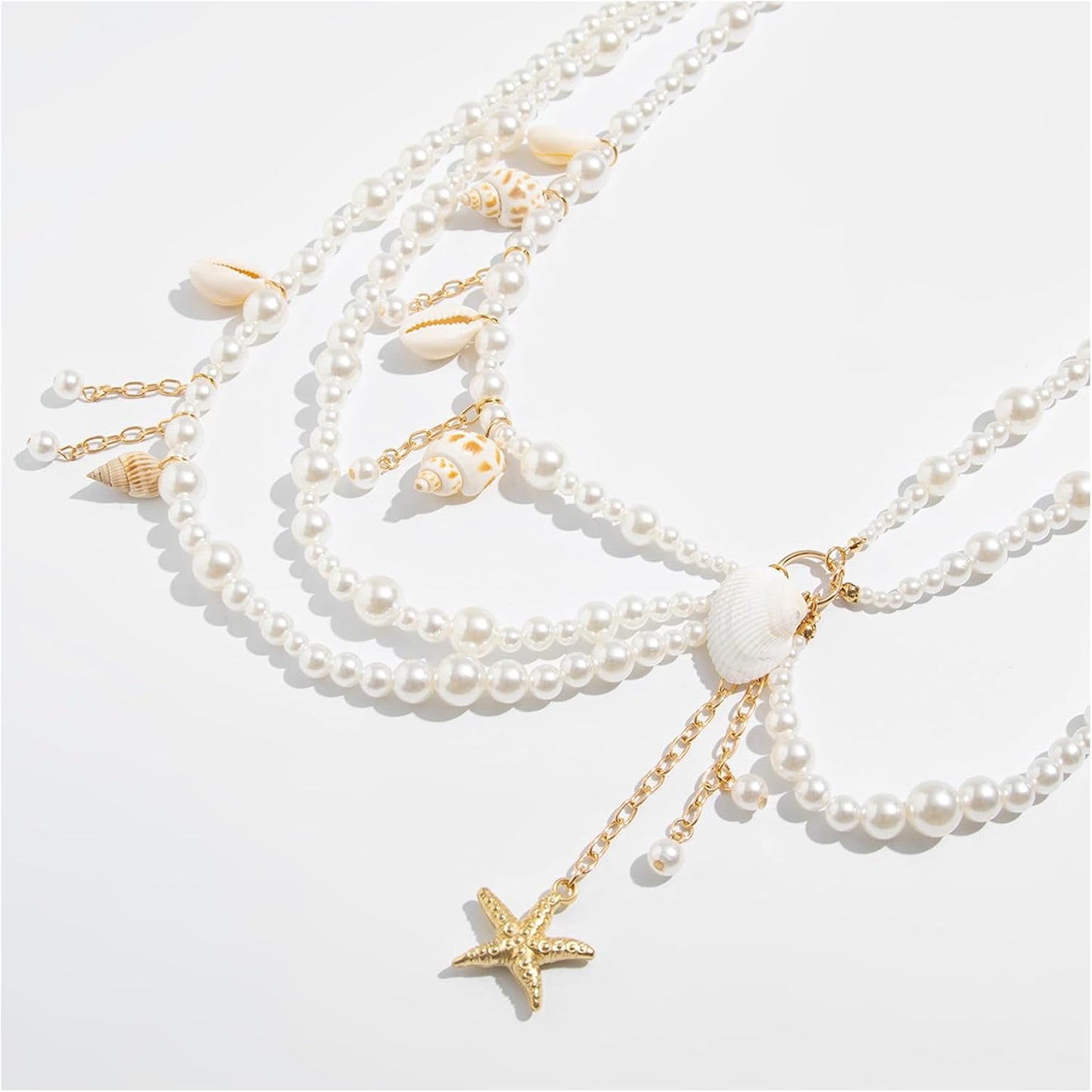 Summer Beach Shell Conch Pendant Waist Chain Belt Festival Rave Pearl Waist Body Chain Multi-Layered Pearl Belly Chain Jewelry Outfit Dress Body Jewelry for Women