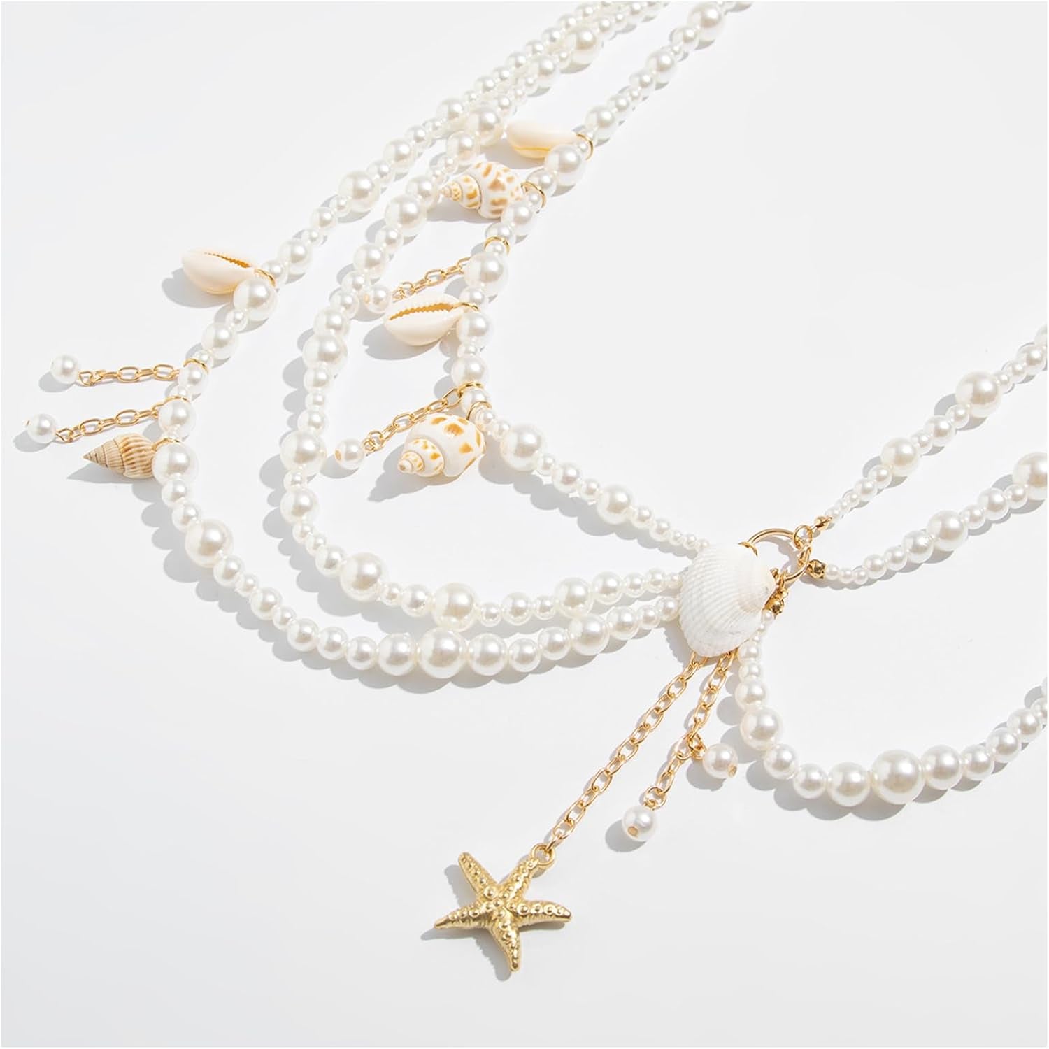 Summer Beach Shell Conch Pendant Waist Chain Belt Festival Rave Pearl Waist Body Chain Multi-Layered Pearl Belly Chain Jewelry Outfit Dress Body Jewelry for Women