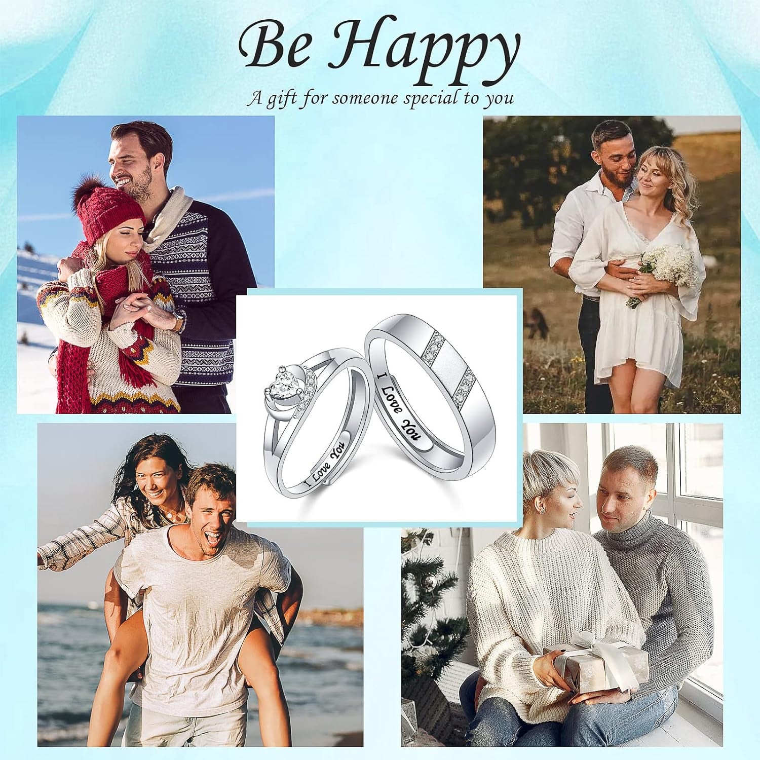 Yearace Couple Rings, 925 Sterling Silver Promise Ring for Couples Romantic Love Couples Jewelry Gifts, Adjustable Engagement Wedding Ring for Him and Her