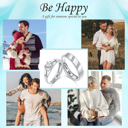 Yearace Couple Rings, 925 Sterling Silver Promise Ring for Couples Romantic Love Couples Jewelry Gifts, Adjustable Engagement Wedding Ring for Him and Her