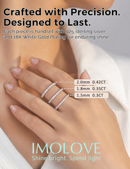 IMOLOVE Lab Grown Diamond Wedding Bands, 0.3-0.42 Carat, Eternity Rings in 18K White Gold & Sterling Silver Size 4-11