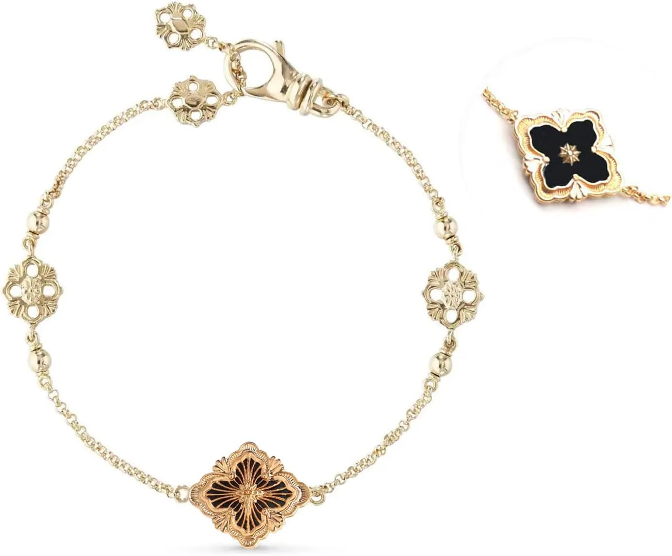 Gold Clover Necklace for Women, Double-Sided Pendant by 18K Gold-Plated Inlaid Natural Stone Pendant Necklace,Turquoise/Malachite/Black Onyx Stone/White Mother of Pearl ,Jewelry Gift for Women