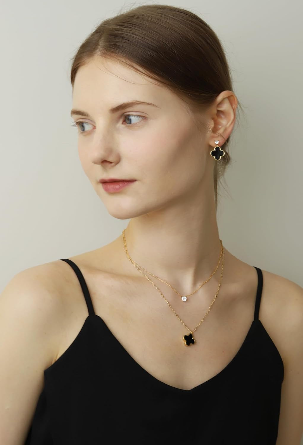 Layered Necklace for Women, 2 Strand Stainless Steel Chains with Clover, Butterfly or Heart Pendant, Dainty Fashion Jewelry Gift