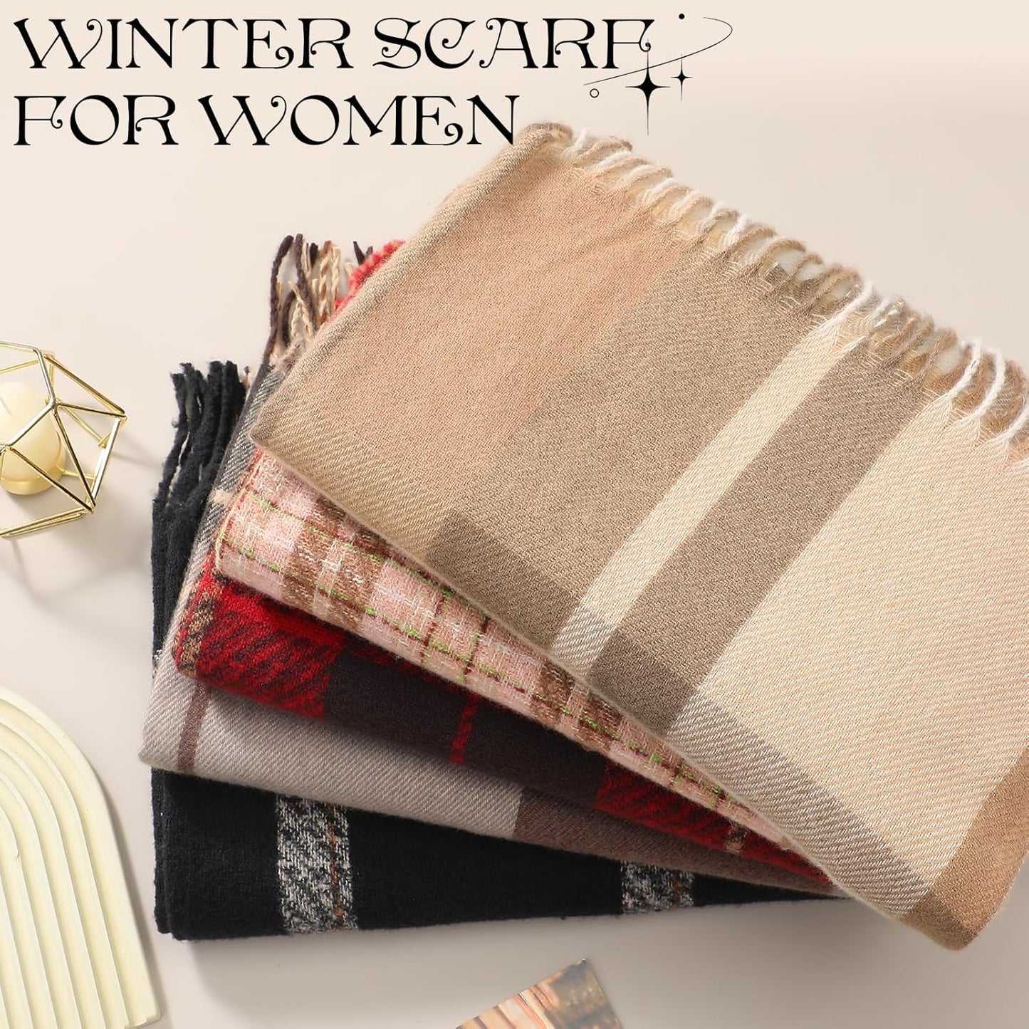 Pleneal Scarf for Women, Womens Winter/Fall Scarf,Long Plaid Shawls and Wraps, Cashmere Feel Blanket Pashmina Scarves