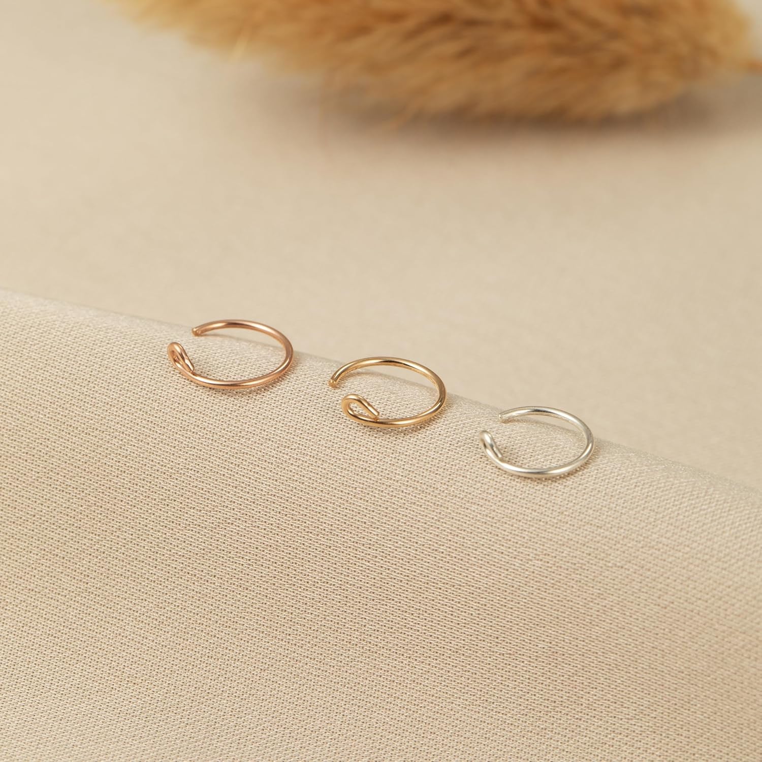 Set of 3 - Fake Clip on Nose Ring Hoop for Women - No Piercing Needed Nose Cuff - 22 Gauge - 7Mm - Faux Nose Septum Ring - Gold, Sterling Silver, Rose Gold - 22G