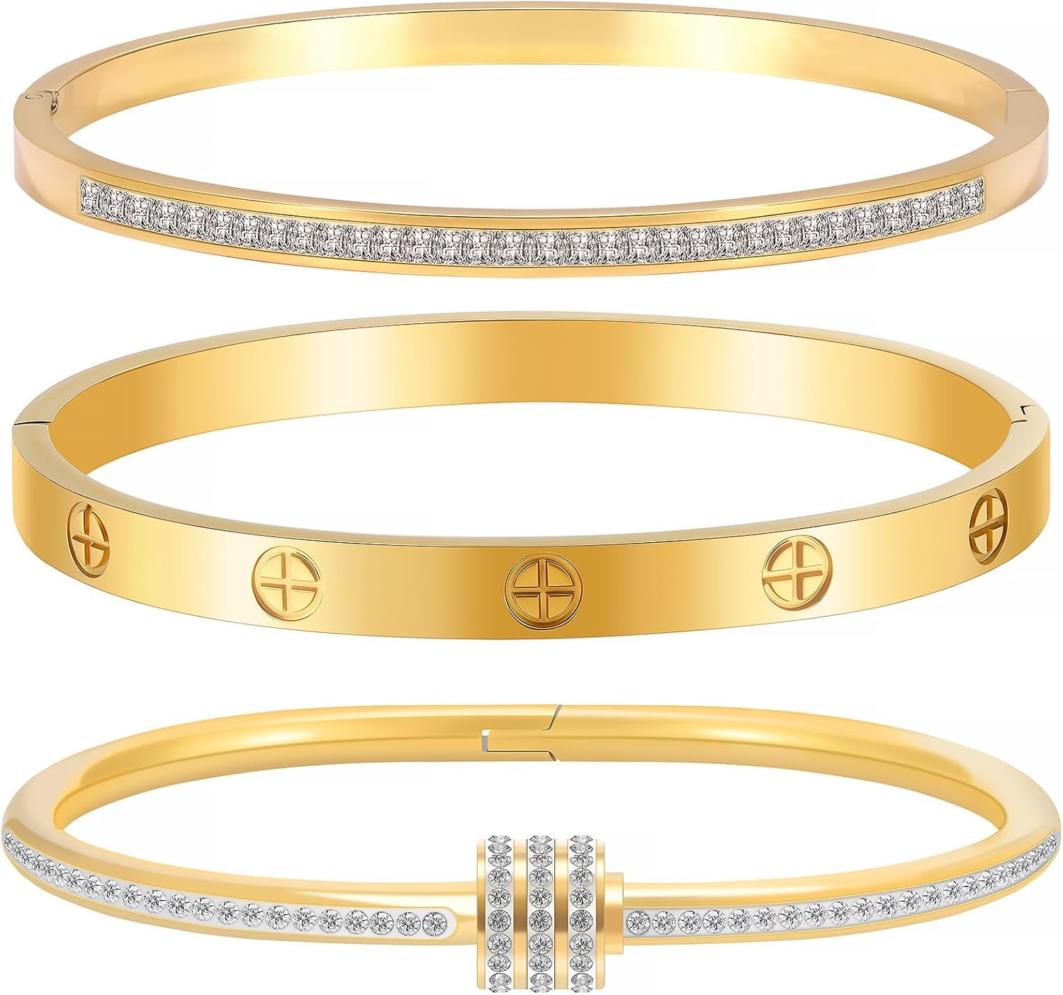Gold Bracelets for Women - Stackable Bangles with Love & Friendship Theme - Stainless Steel Jewelry Gift for Her