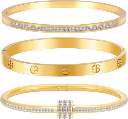 Gold Bracelets for Women - Stackable Bangles with Love & Friendship Theme - Stainless Steel Jewelry Gift for Her