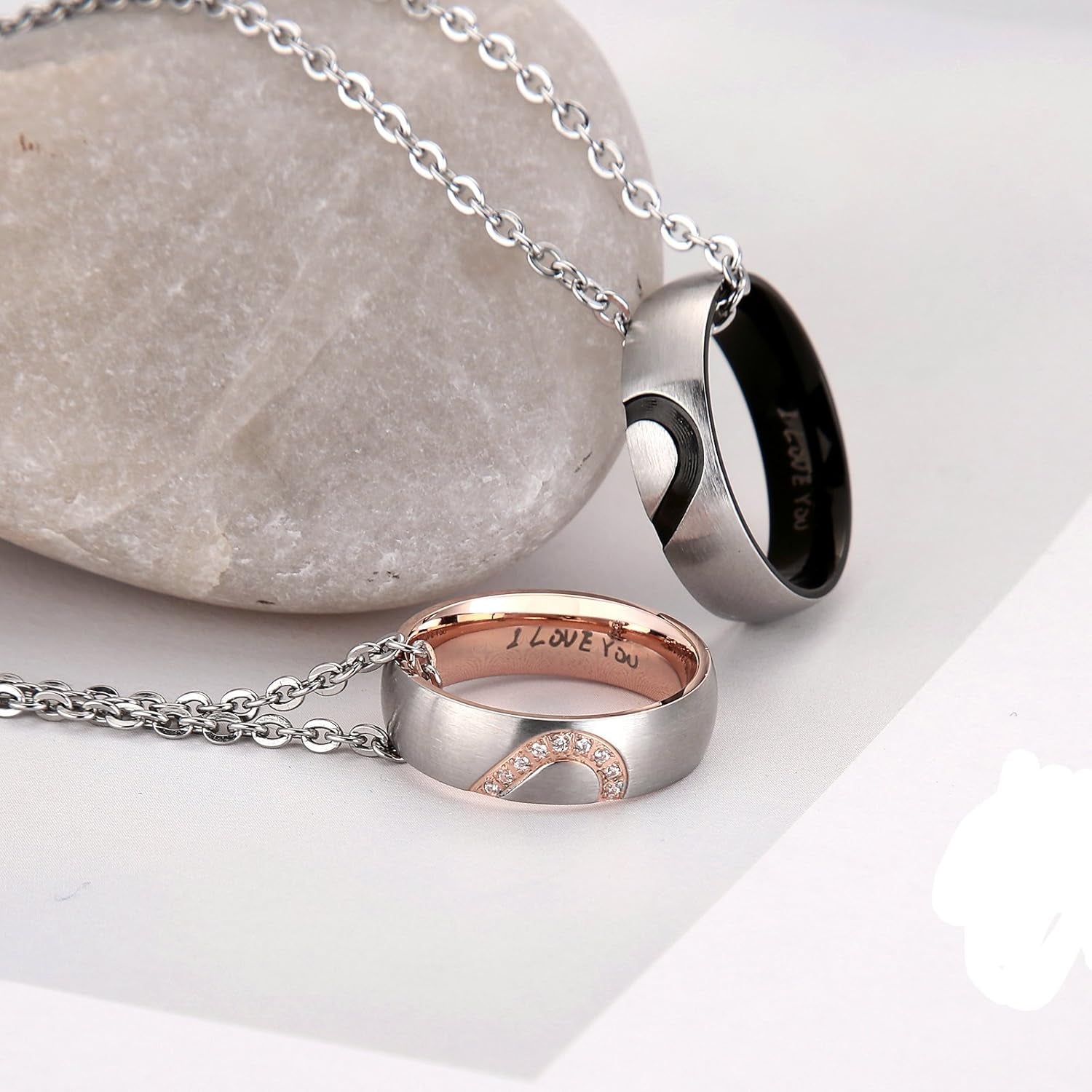 Woman's half heart promise ring with detailed engraving