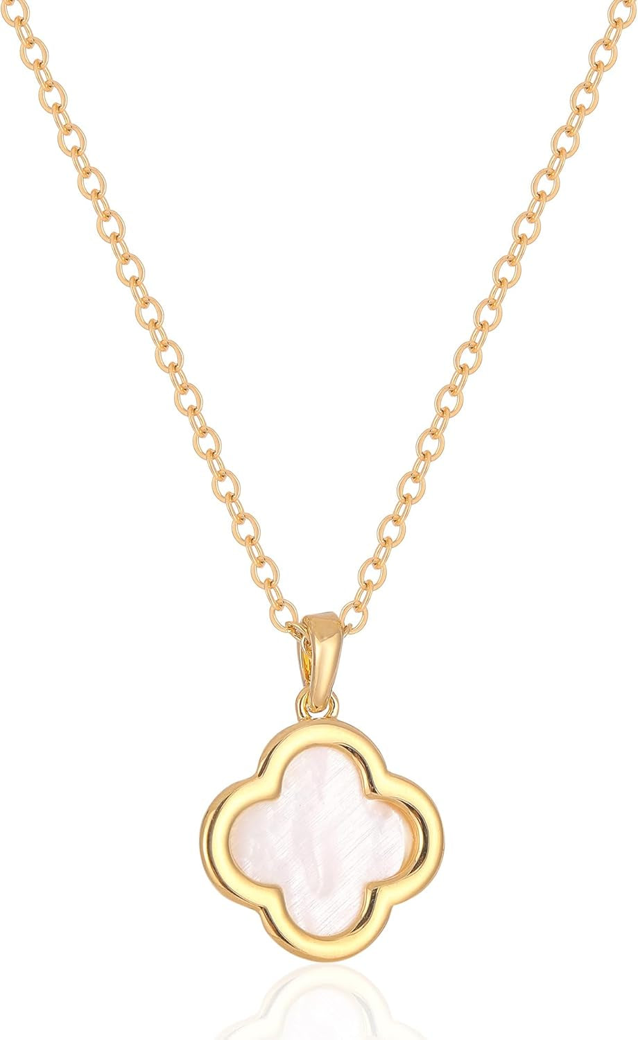 Clover Necklace for Women - 14K Gold Plated Mother of Pearl Four Leaf CZ Pendant Necklace Lucky Charm Jewelry Gifts for Women