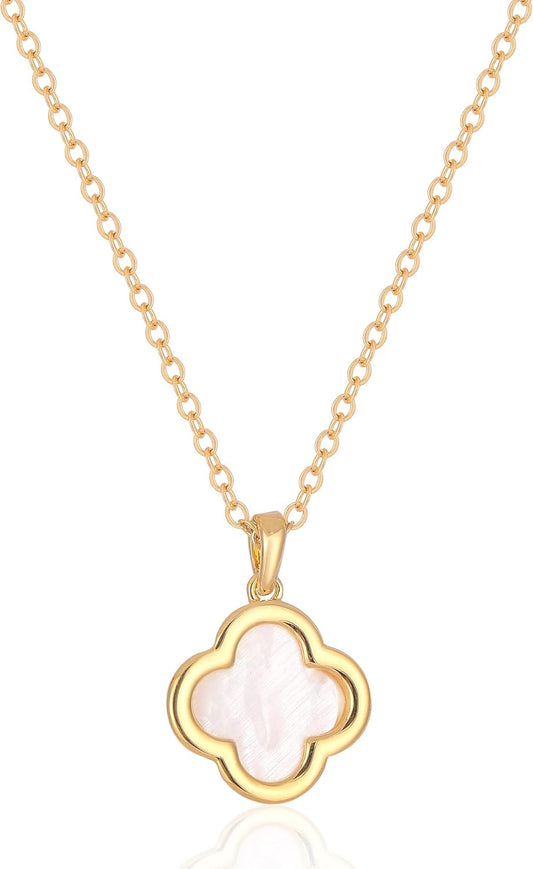 Clover Necklace for Women - 14K Gold Plated Mother of Pearl Four Leaf CZ Pendant Necklace Lucky Charm Jewelry Gifts for Women
